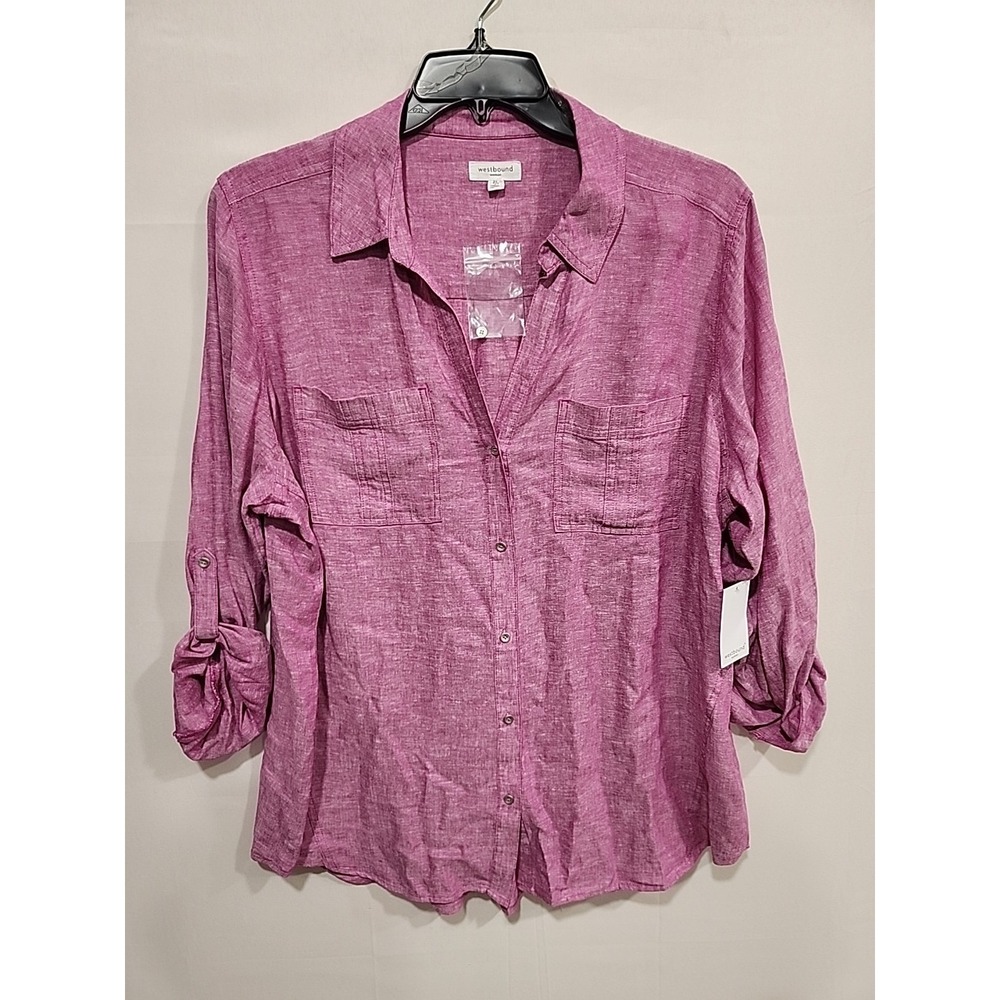 Westbound NWT‎ Blouse Linen Blend Womens 2XL Purple Long Sleeve Button-up Shirt